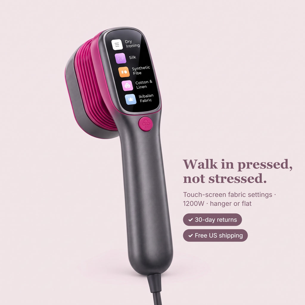 Drapelle Élan garment steamer with touch-screen fabric settings