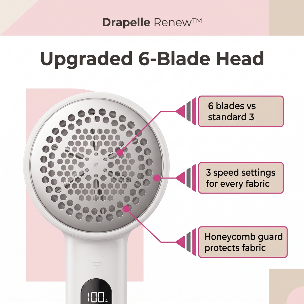 Drapelle Renew 6-blade head, 3 speeds, honeycomb guard