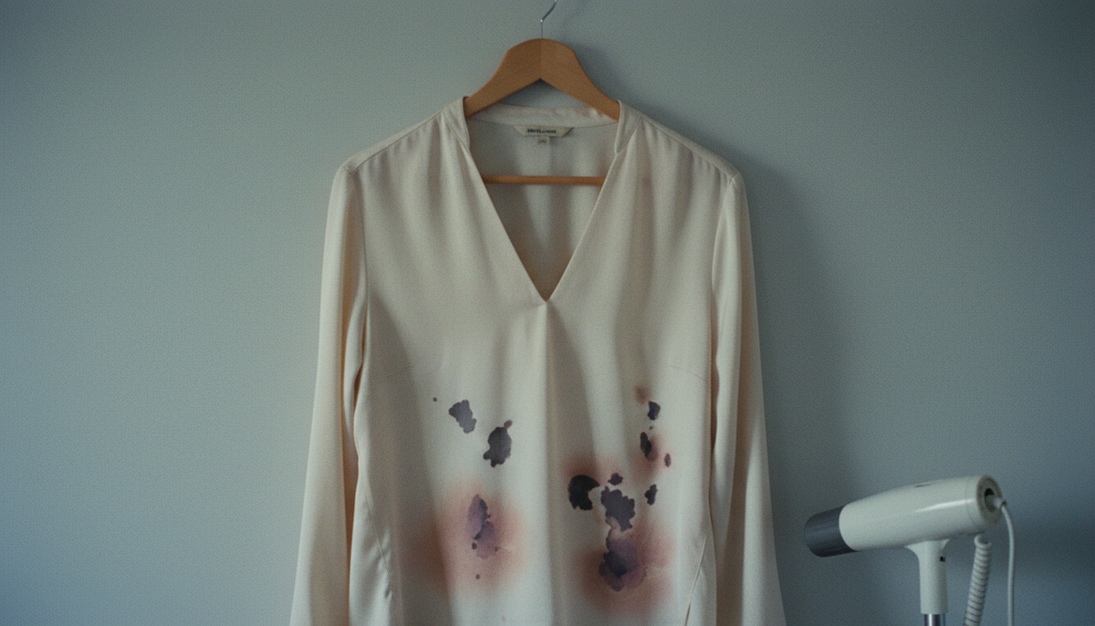 Cream blouse with water spots from a cheap steamer